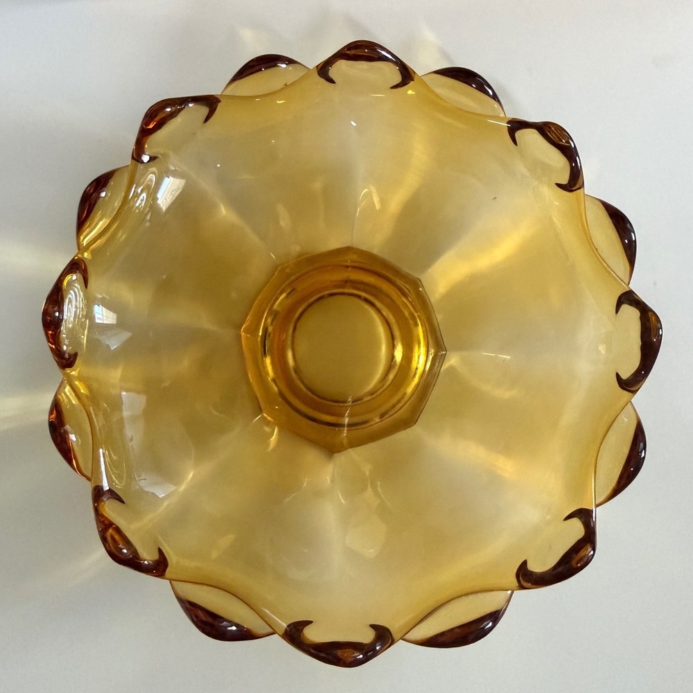 Unbranded Amber Glass Bowl Home Decor 7.5" Honey Excellent Scalloped Ruffled Rim